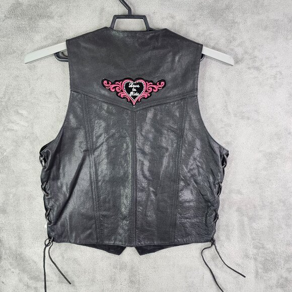Womens Black MOB Leather Vest Jacket w/ Embroidered Rose Wildwood NJ Patch M - Picture 6 of 10